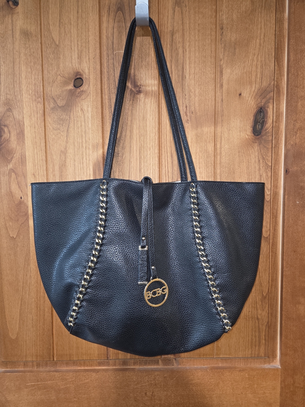 BCBG Black Leather‎ Chain-Trim Tote